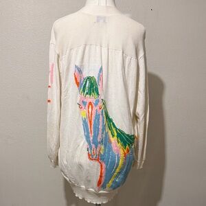 Koch Colorful “Hey Horse” Cream Boho Oversized Cardigan V-Neck Statement